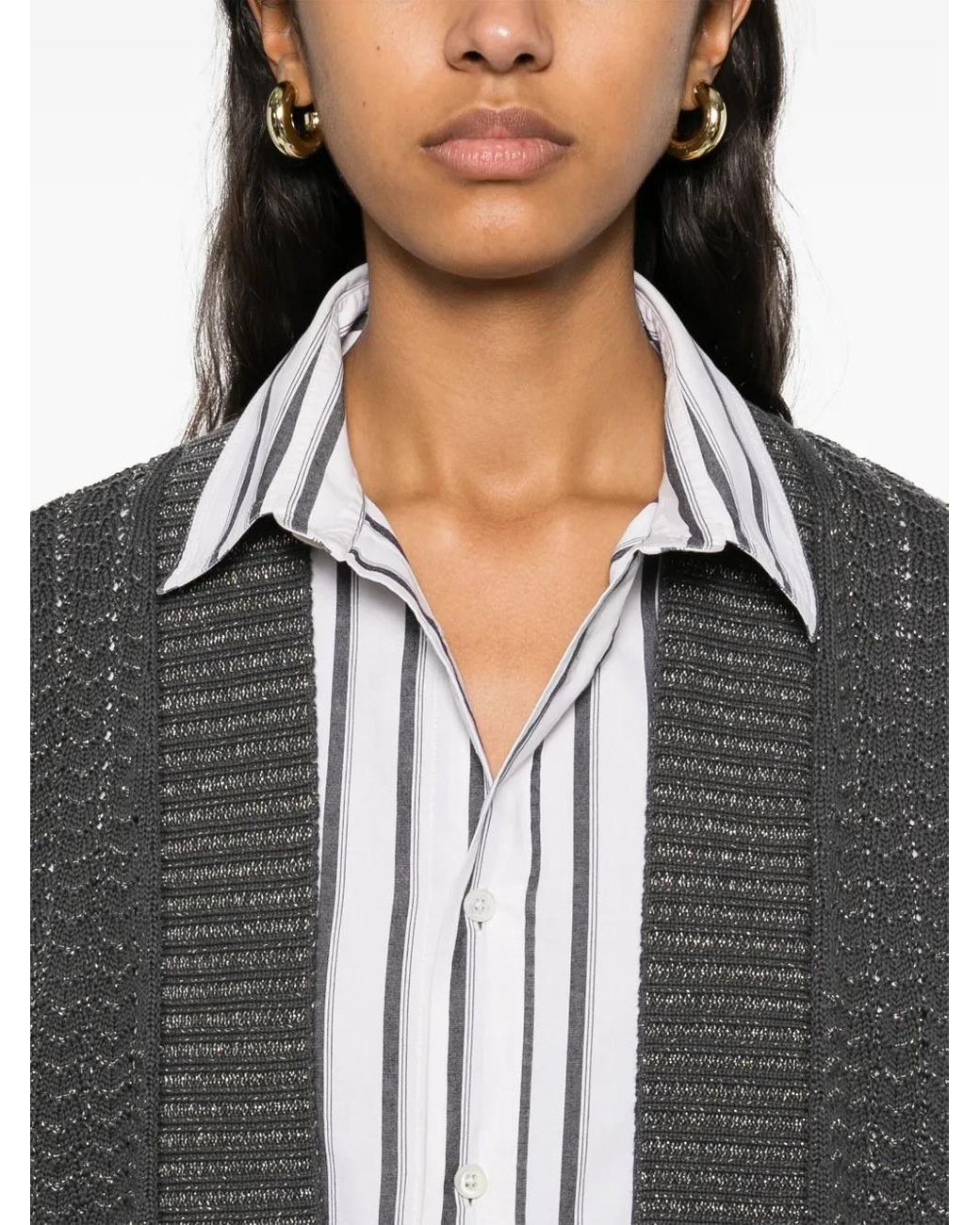 Eleventy Gray Metallic-Threading Cardigan