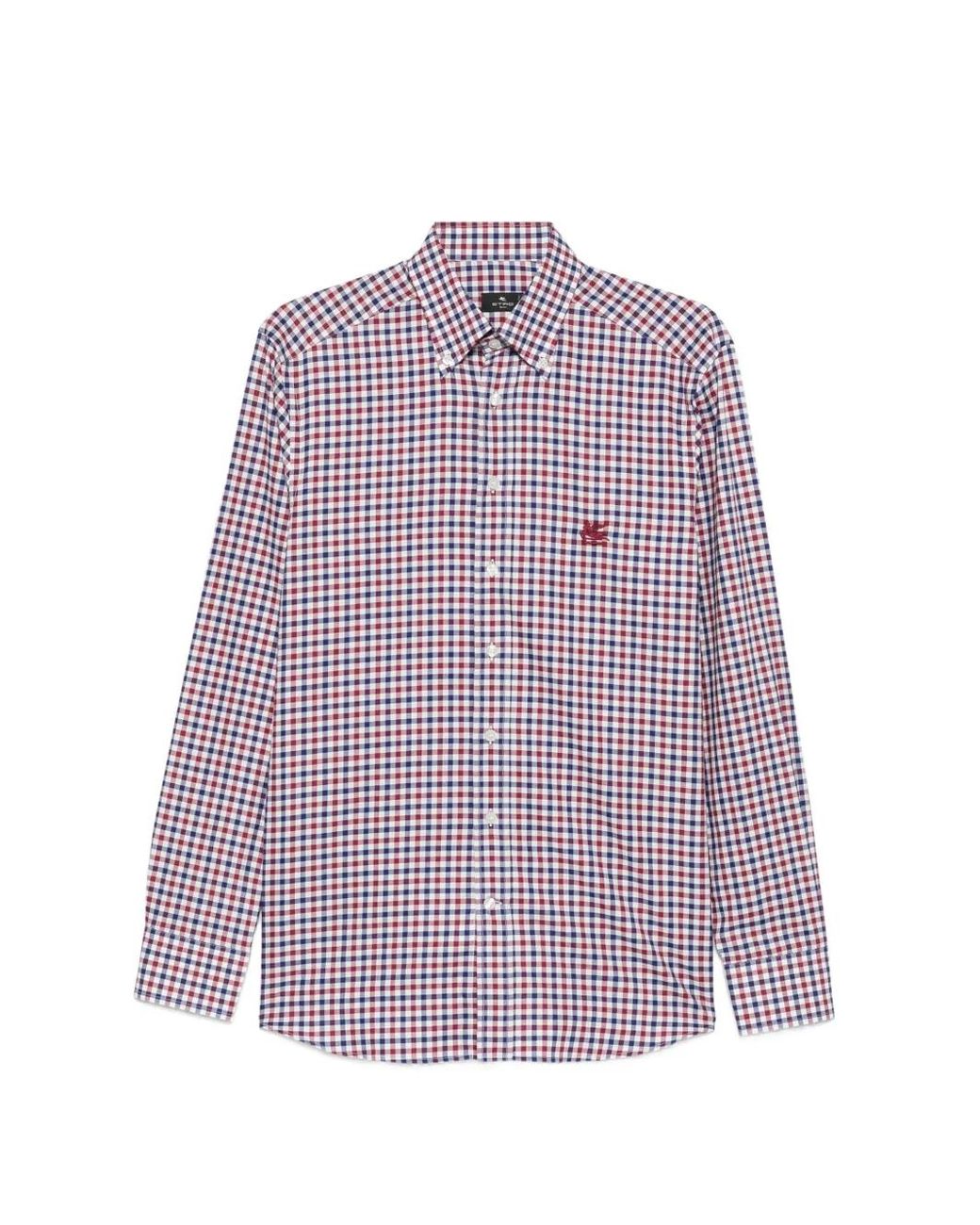 Etro Purple Gingham-Check Embroidered-Logo Shirt for men