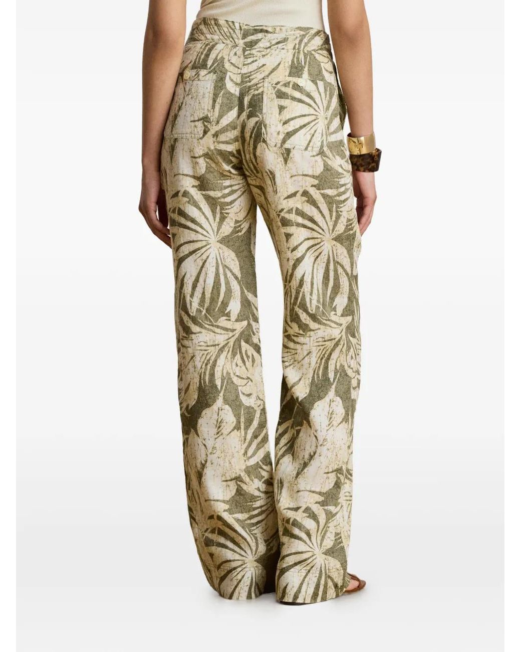 Ralph Lauren Metallic Palm Leaf-Print Drawstring Trousers