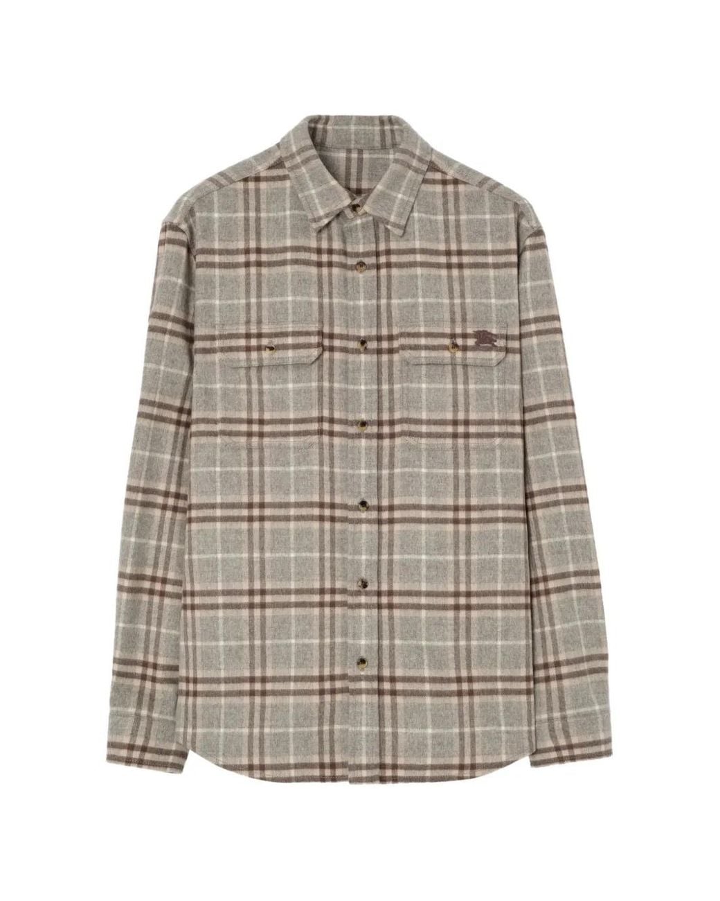 Burberry Gray Check Wool Flannel Overshirt for men