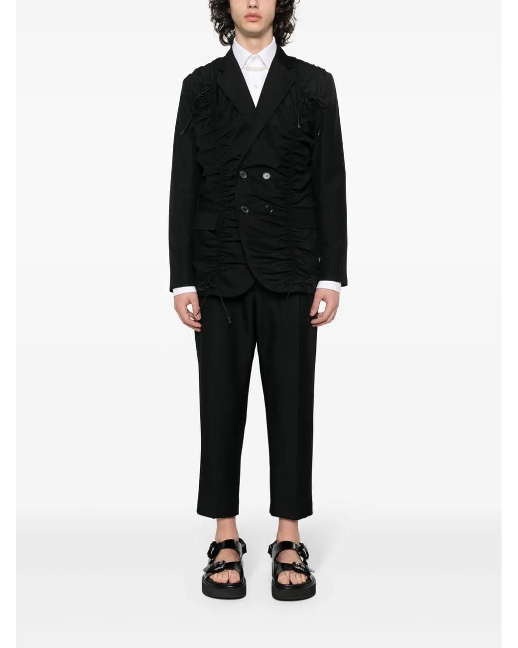 Simone Rocha Black Ruched Double-Breasted Blazer for men