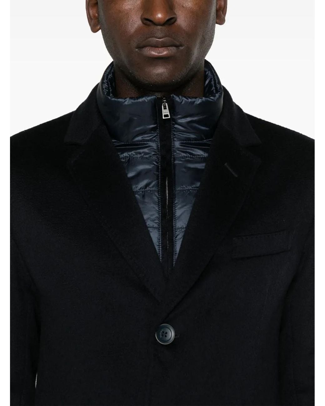Herno Black Layered Single-Breasted Coat for men