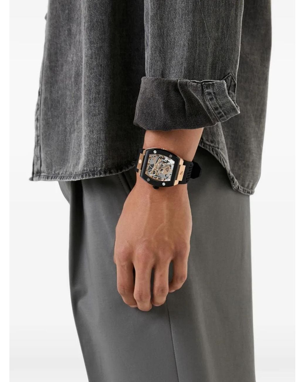 Philipp Plein Black The Skeleton 44Mm Watch for men