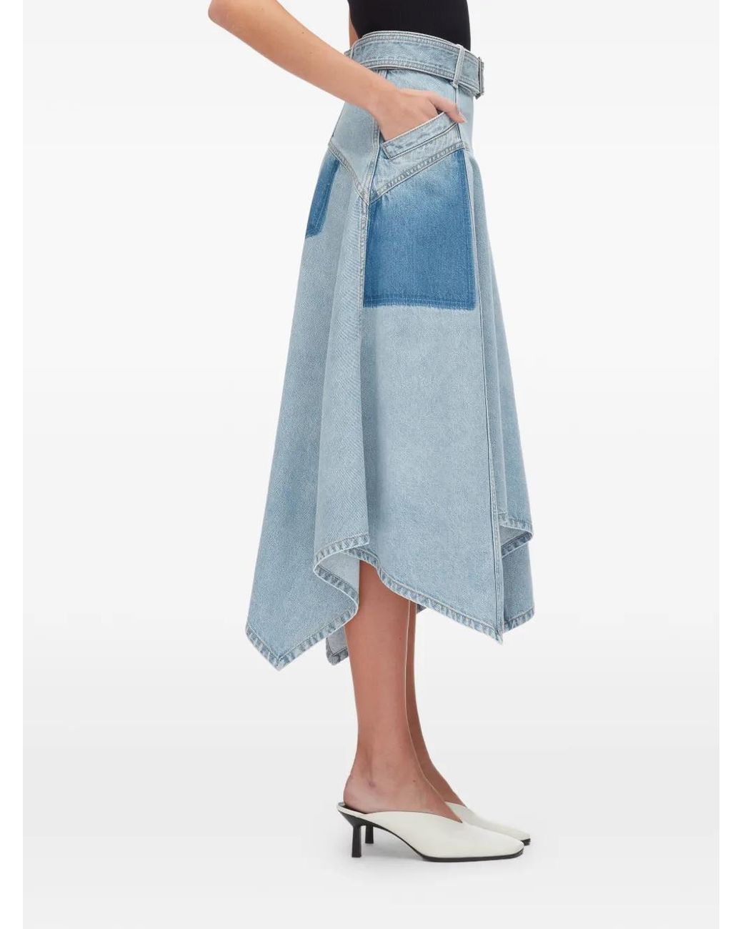 3.1 Phillip Lim Blue Patchwork Belted Midi Skirt