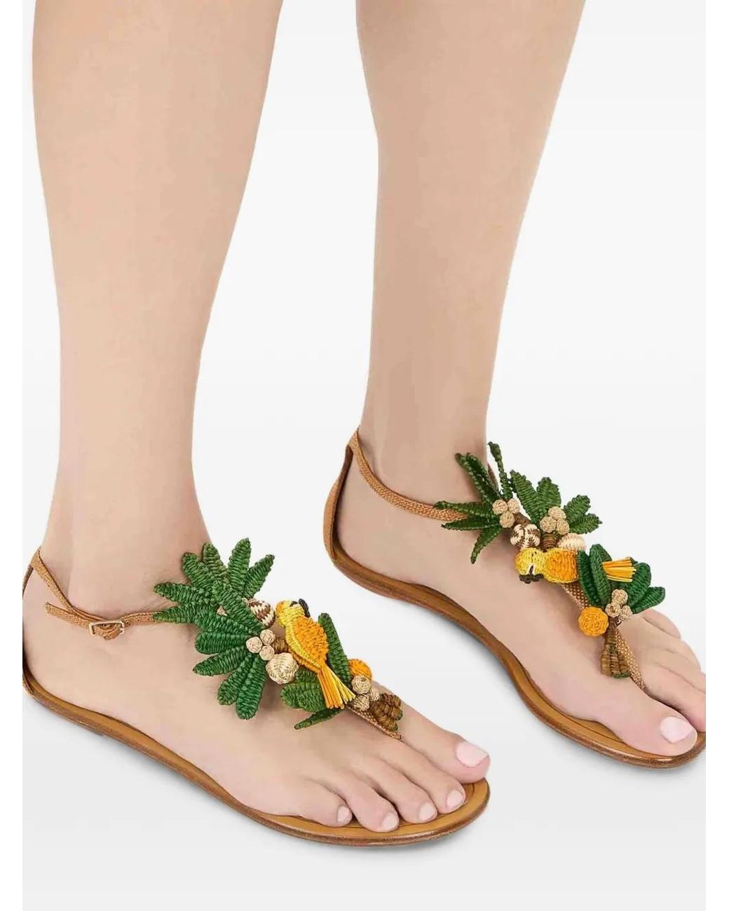 Aquazzura Green Birdsong Embellished Woven Sandals
