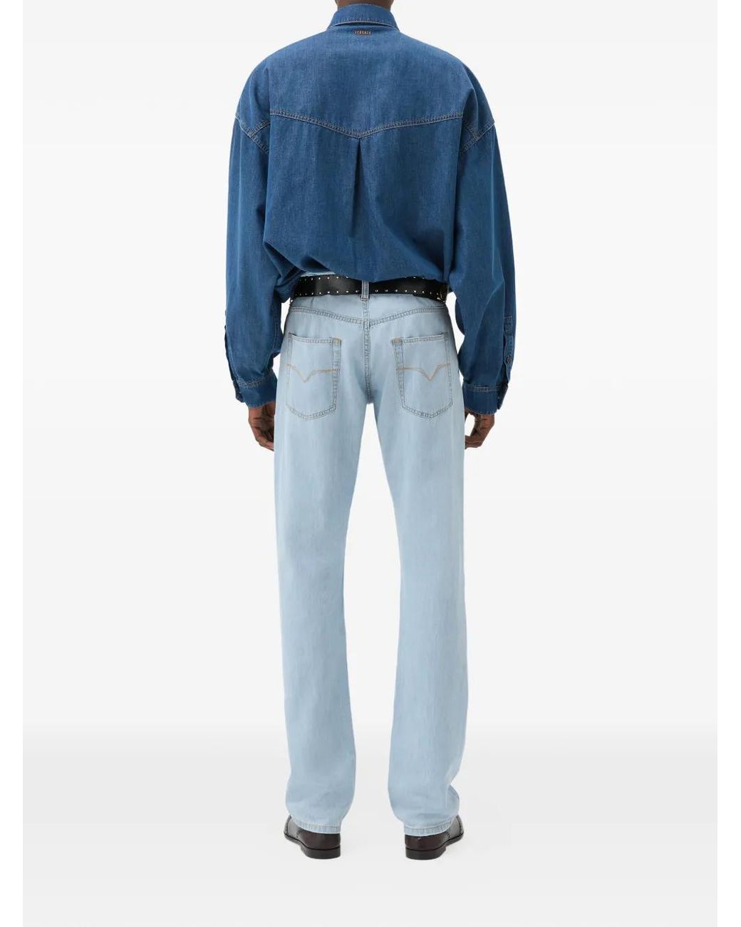 Versace Blue Straight Chambray Jeans for men