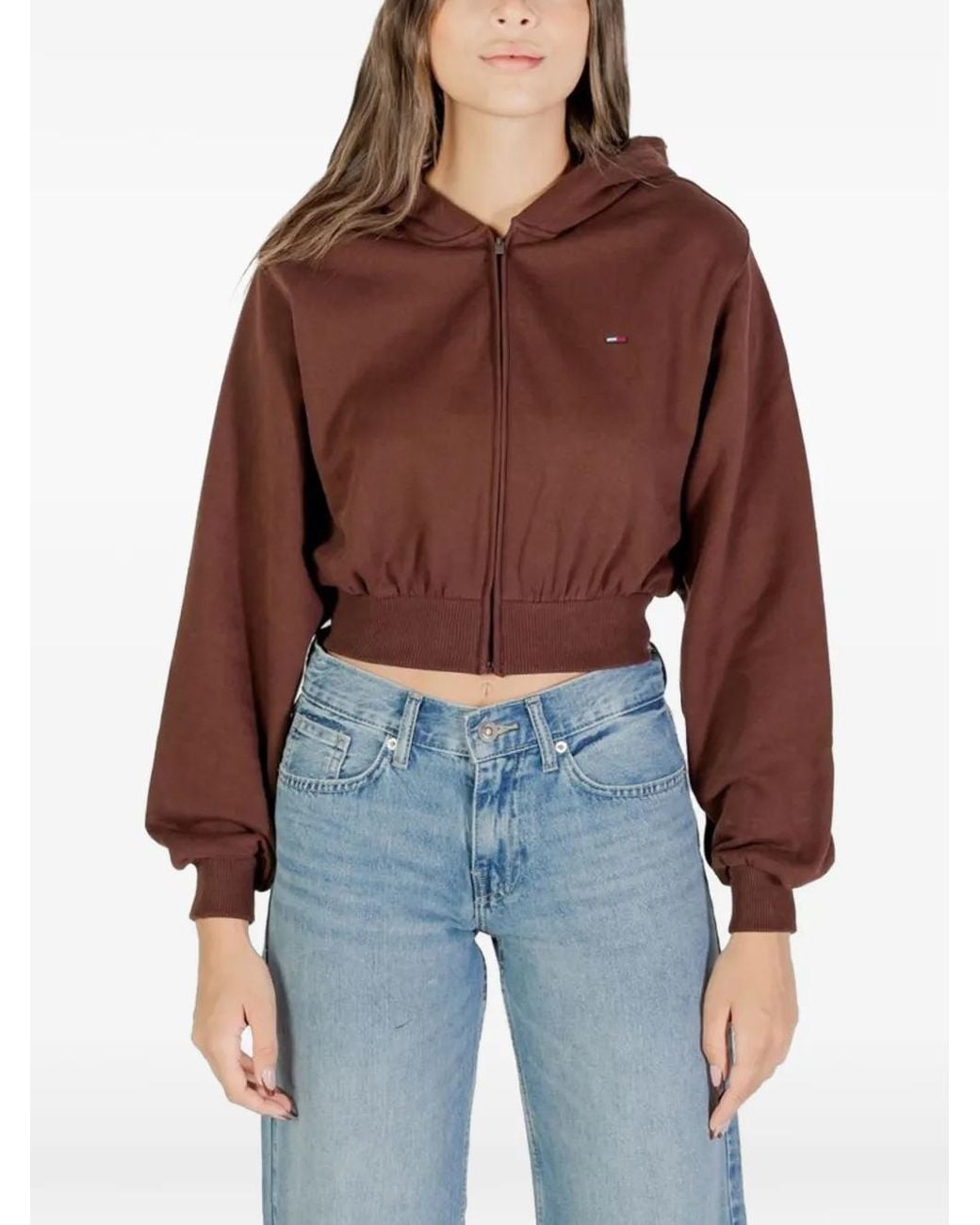 Tommy Hilfiger Red Zip-Up Cropped Hoodie
