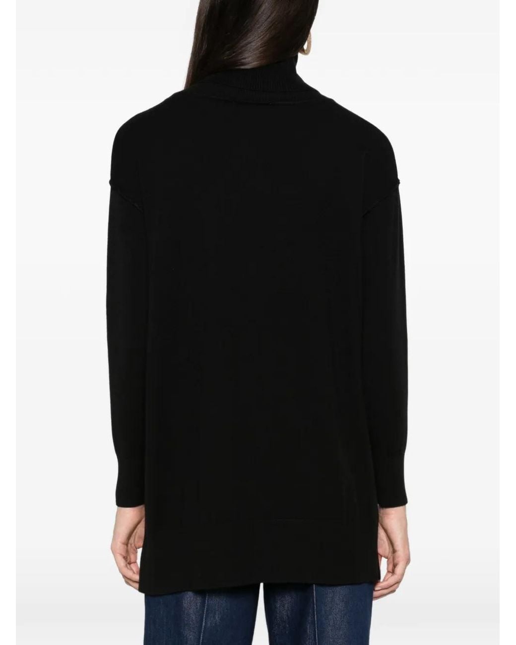 Please Black Roll-Neck Side-Slit Sweater