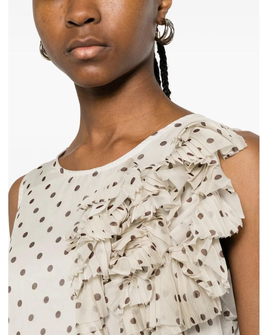 P.A.R.O.S.H. White Ruffled Polka-Dot Midi Dress