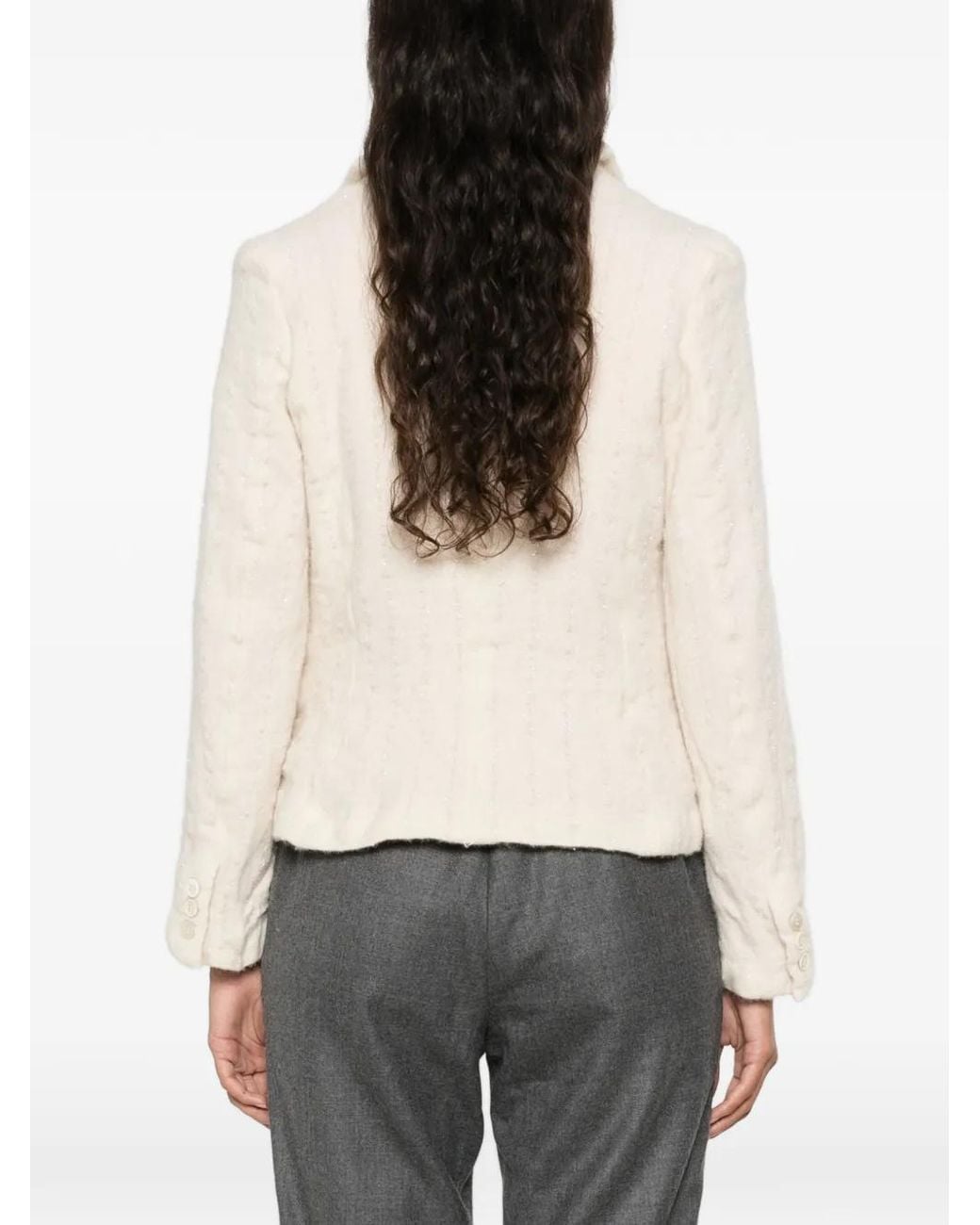 Comme des Garçons White Metallic-Thread Ruffled Jacket