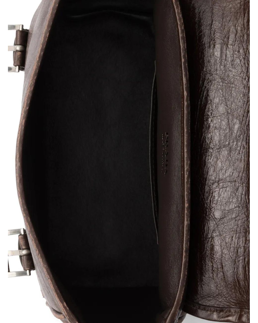 Prada Brown Buckle Leather Messenger Bag for men