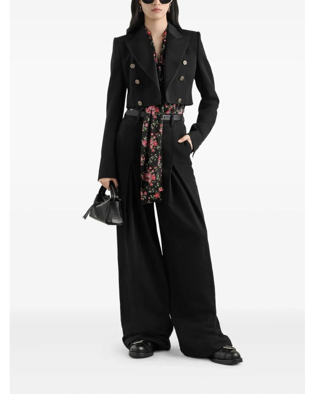 Dolce & Gabbana Black Small Rose Bouquet-Print Satin Shirt