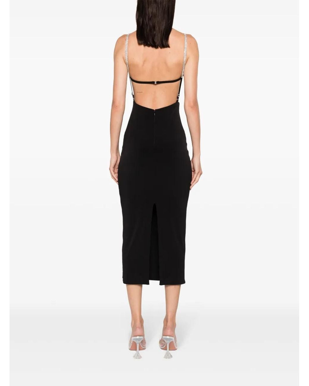 Nissa Black Open-Back Jersey Midi Dress