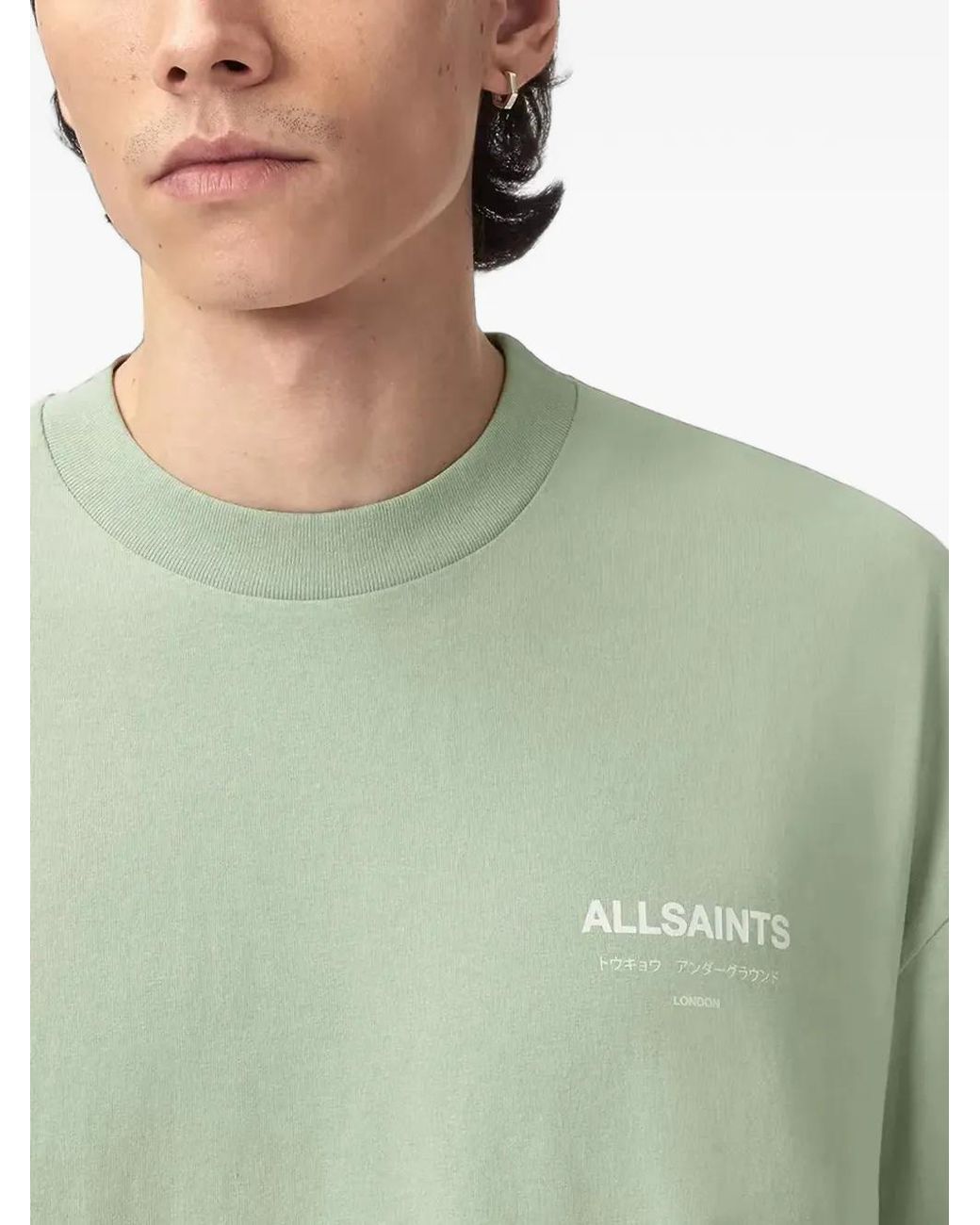 AllSaints Green Underground Logo-Print Crew-Neck T-Shirt for men