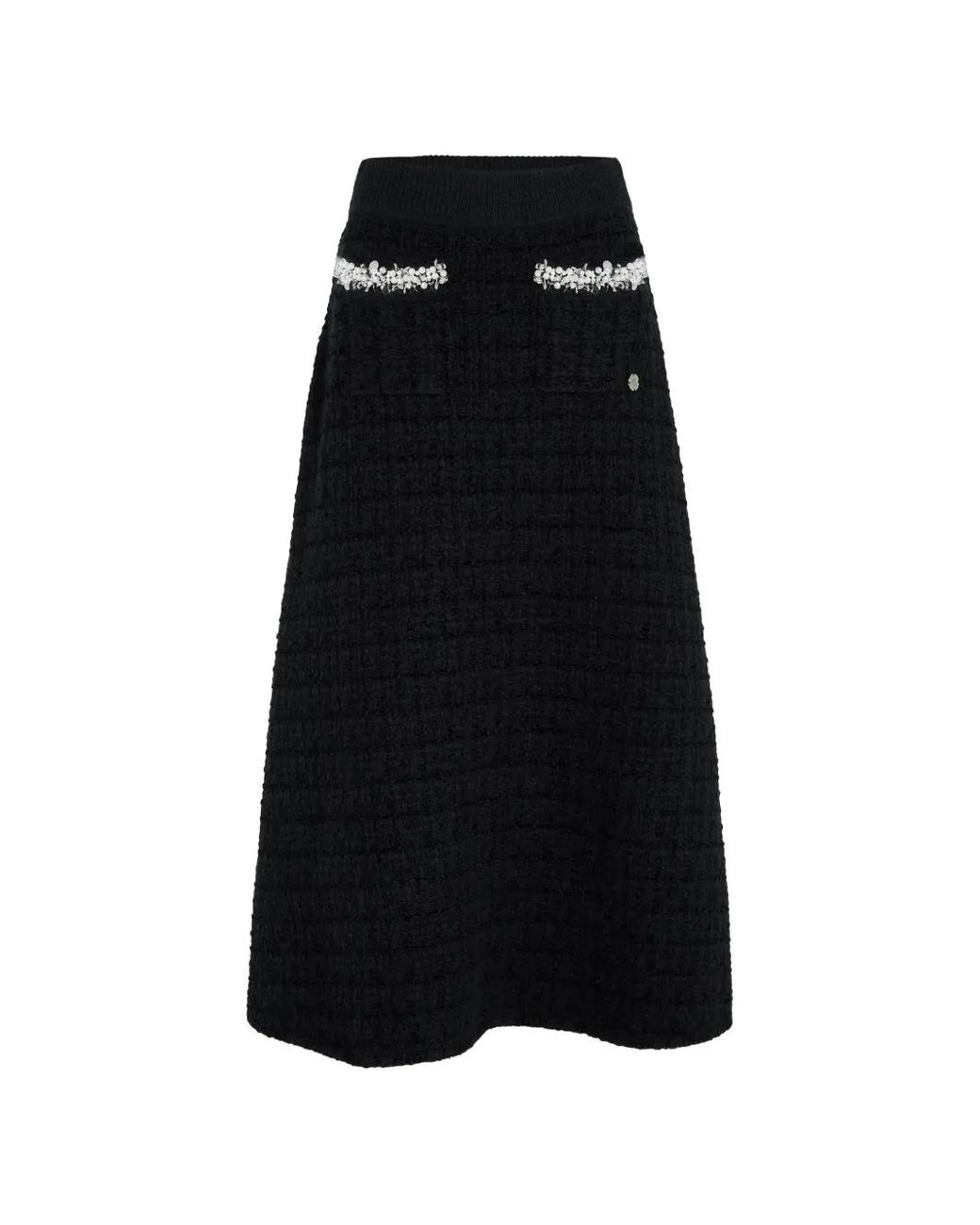 Karl Lagerfeld Black Faux-Pearl Midi Knitted Skirt