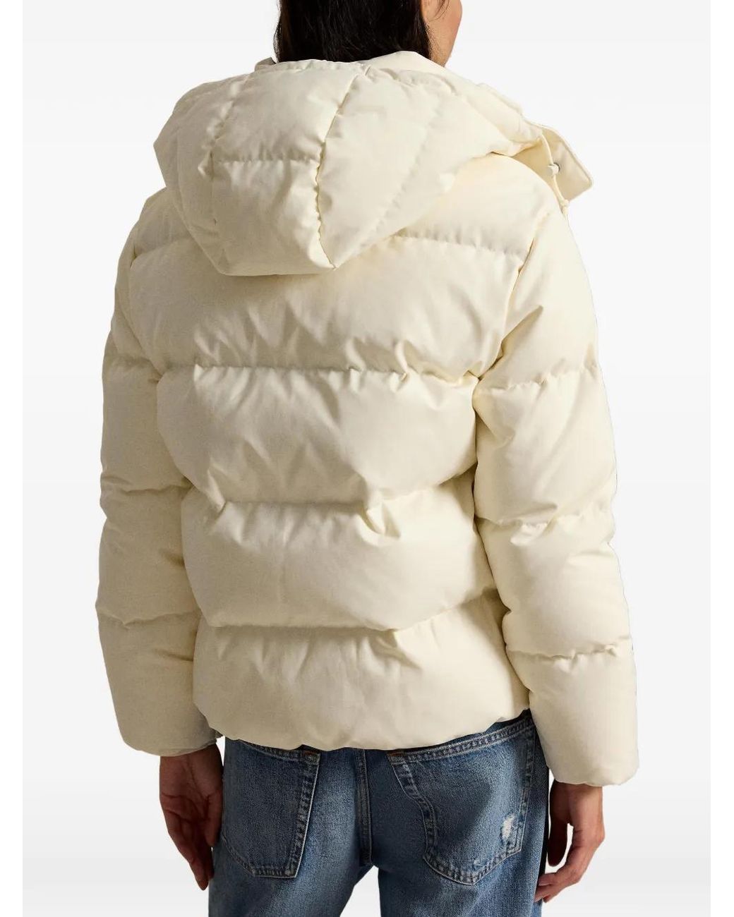 Polo Ralph Lauren Natural Cream Quilted Down Jacket With Removable Hood And-Pocket Design