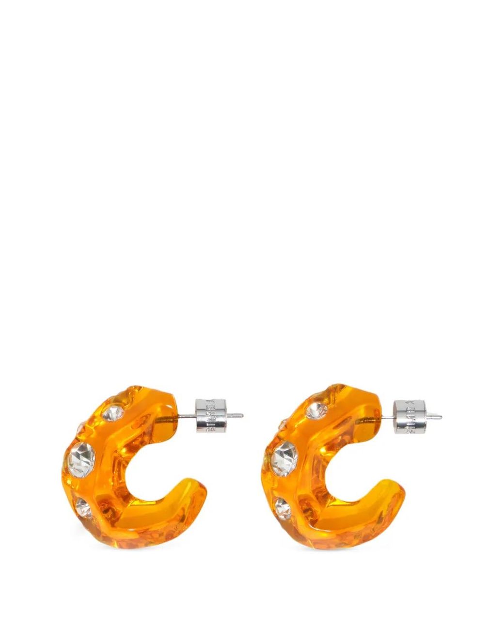 Bimba Y Lola Orange Amber Resin And Crystals Hoop Earrings