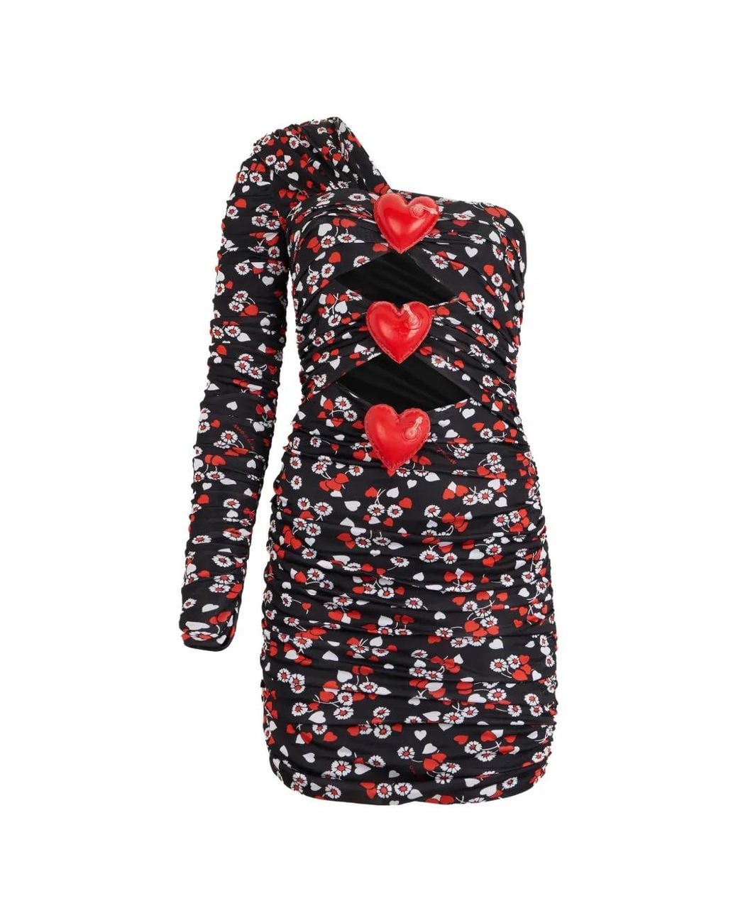 Moschino Red One-Shoulder Floral-Print Mini Dress