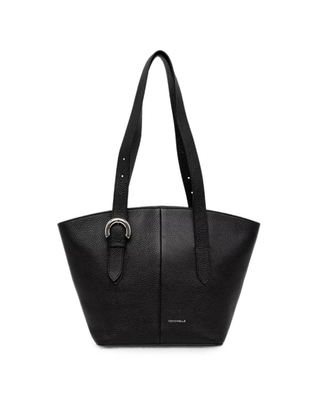 Coccinelle Black Buckle-Detail Pebbled Tote Bag
