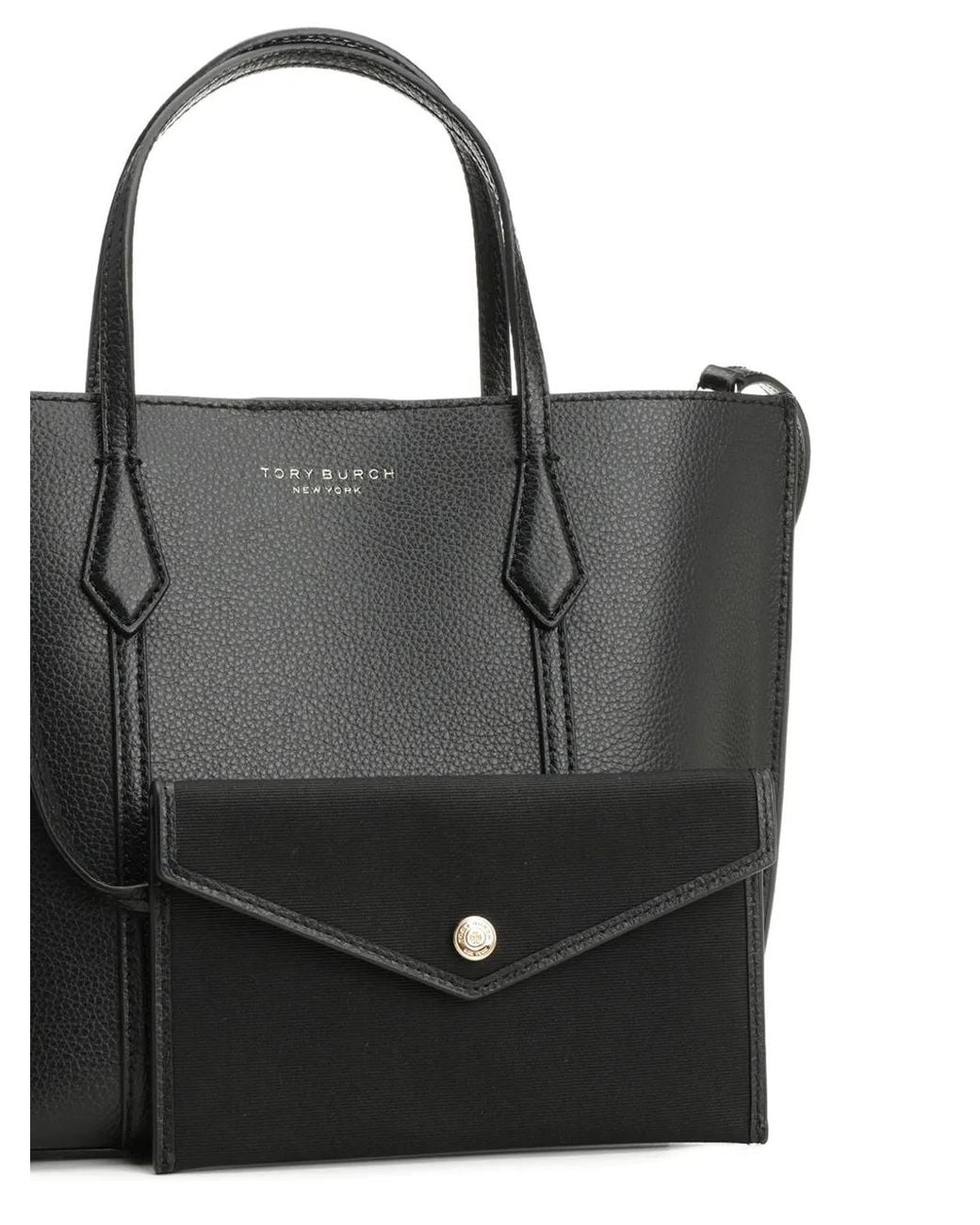 Tory Burch Black Perry Small Grained Leather Tote Bag