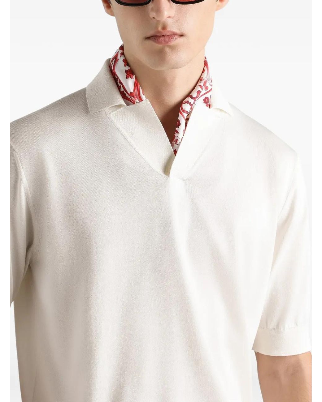 Dolce & Gabbana White Silk Knit Polo Shirt for men