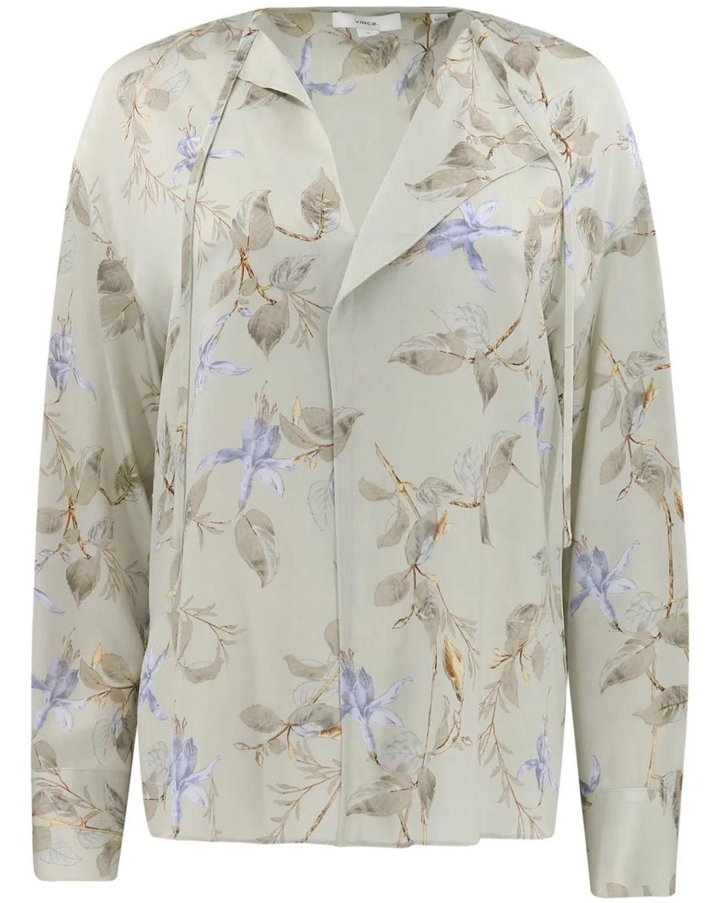 Vince Gray Bellflower Draped Tie Blouse