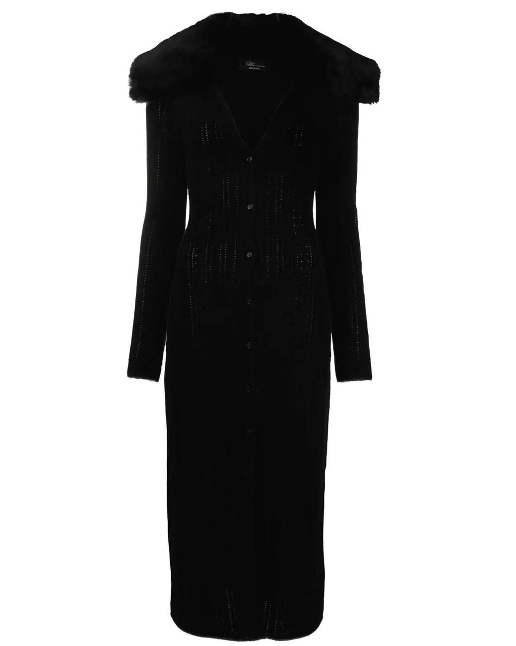 Blumarine Black Faux-Fur Collar Knitted Dress