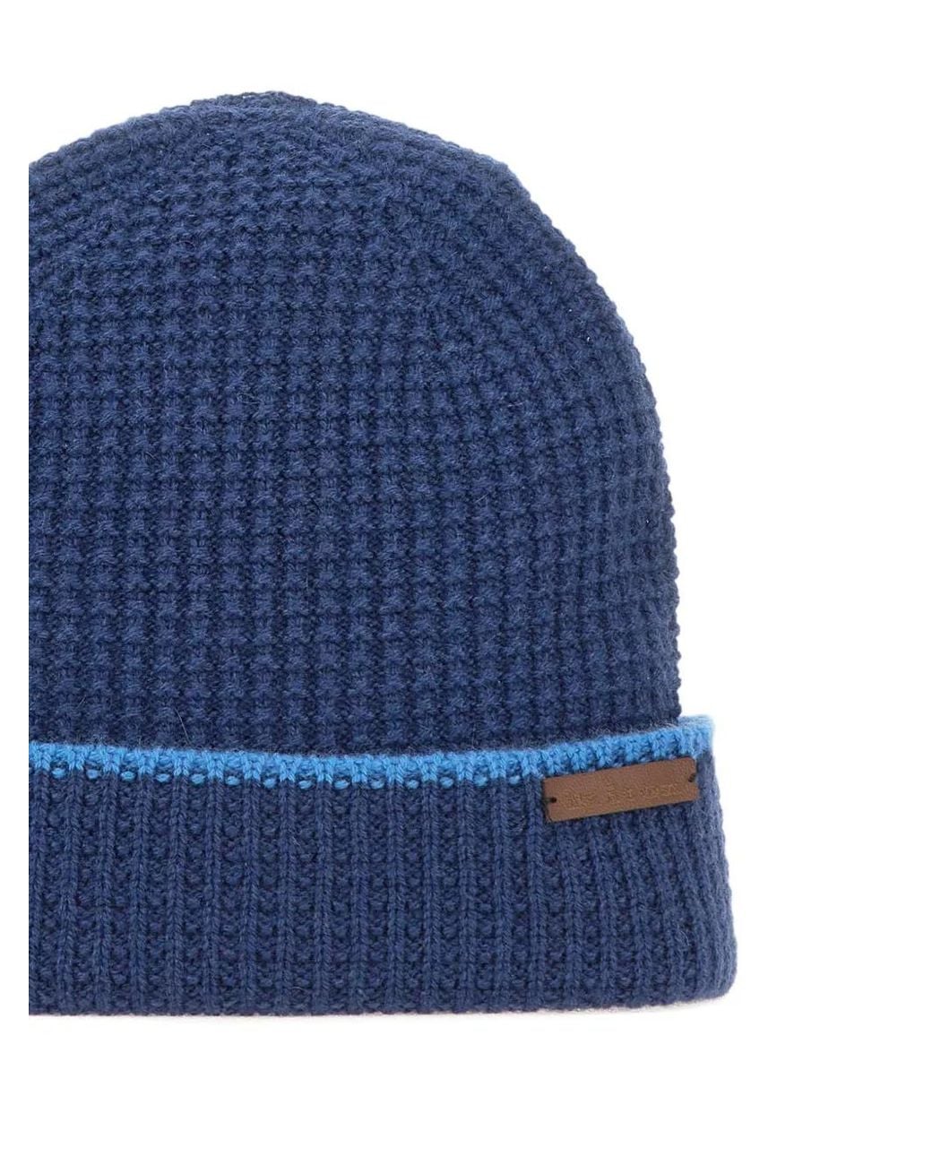 Kiton Blue Logo-Tag Beanie Hat for men