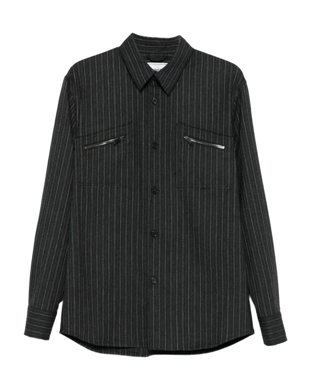 Iceberg Black Pinstripe Zip-Pocket Shirt for men