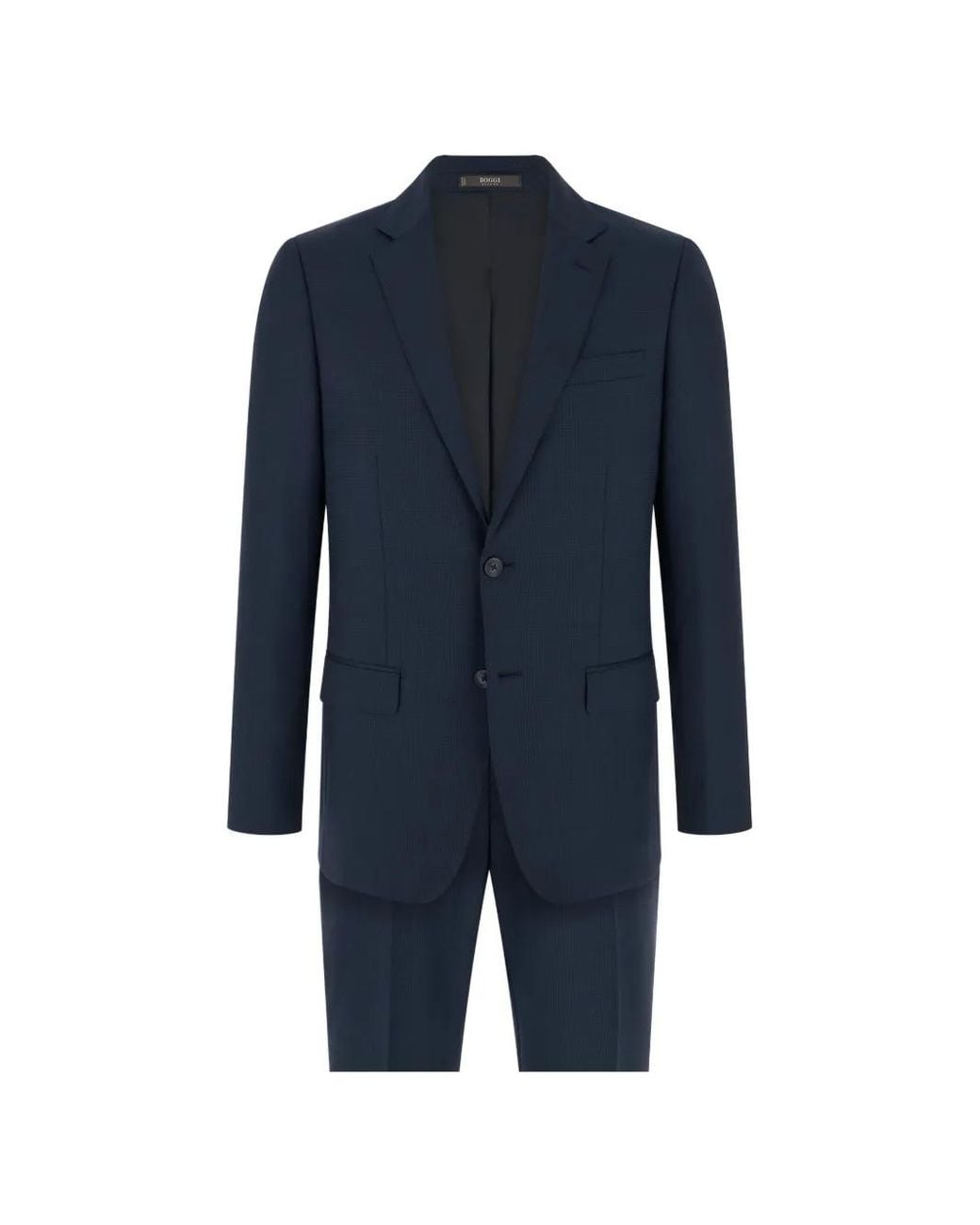 Boggi Blue Suit Micro Patterned Stretch Wool for men