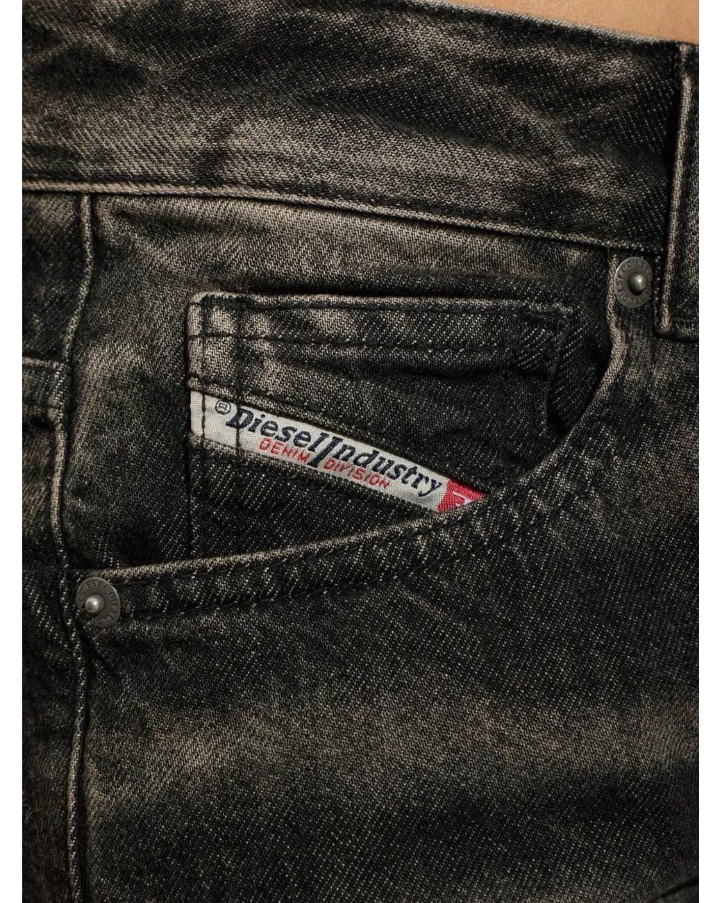 DIESEL Black Washed Straight-Leg Jeans
