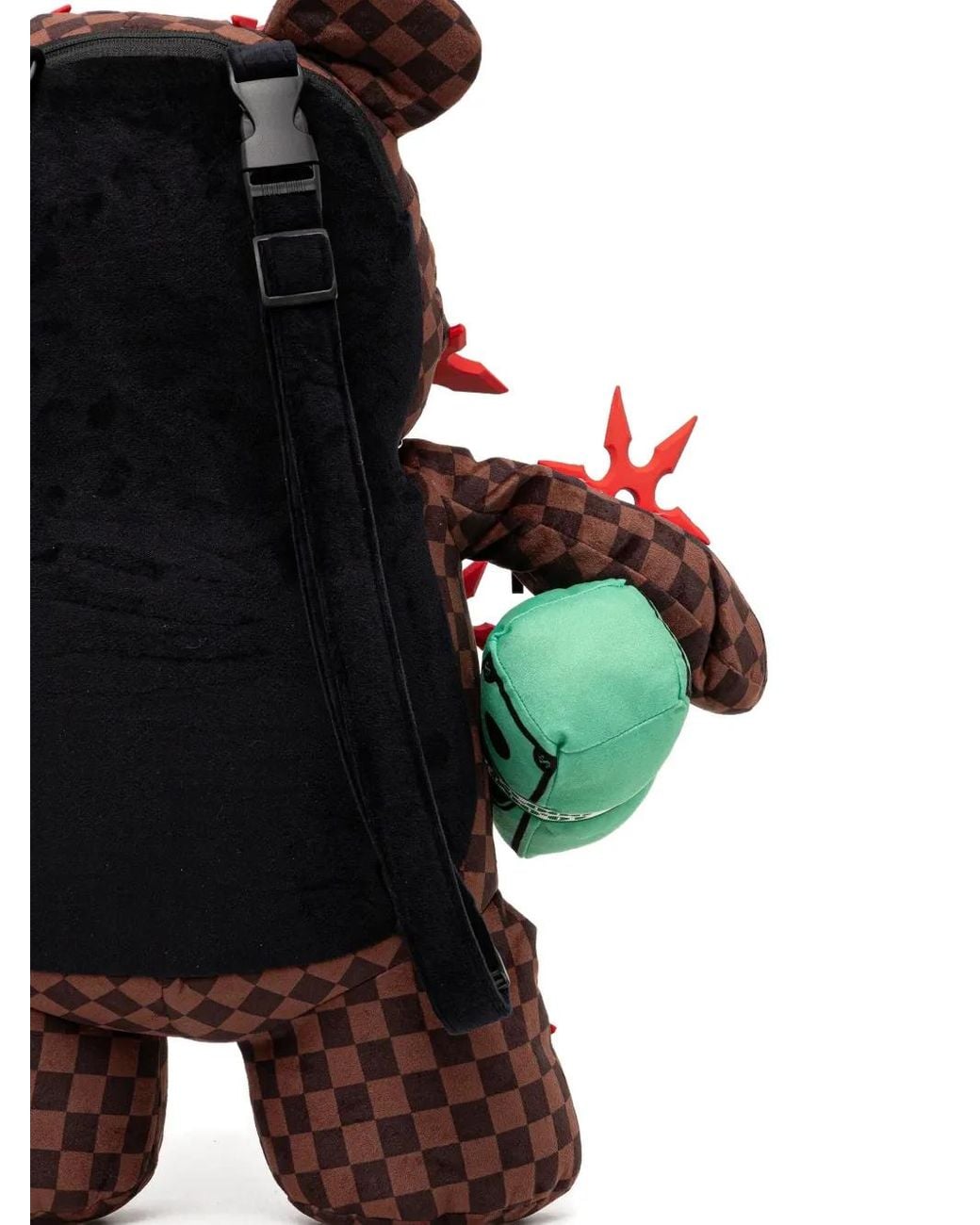 Sprayground Red Checked-Pattern Bear-Shape Backpack