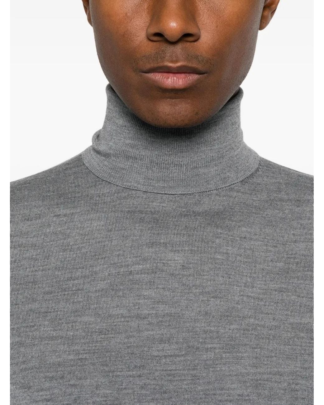 Heritage Gray Roll-Neck Fine-Knit Sweater for men