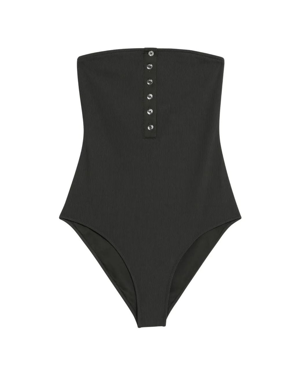 Totême Green Ribbed Strapless Swimsuit