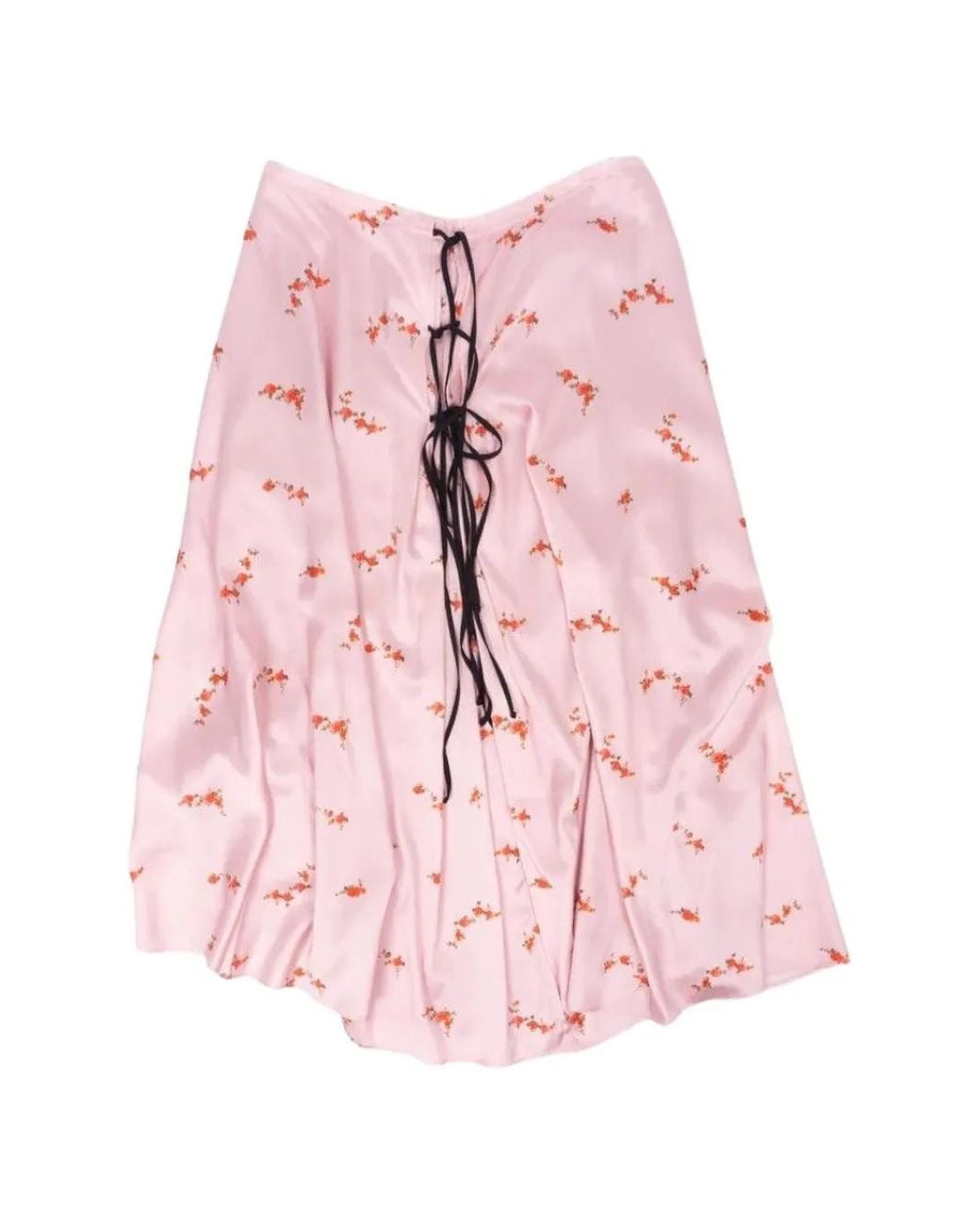 Ganni Pink Floral-Print Lace-Up Skirt