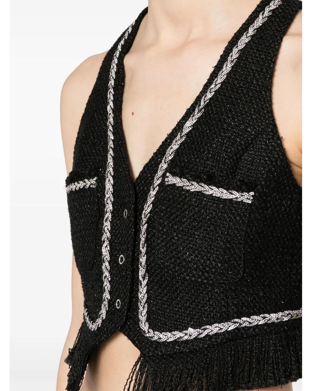 GIUSEPPE DI MORABITO Black Rhinestone-Embellished Bouclé Vest