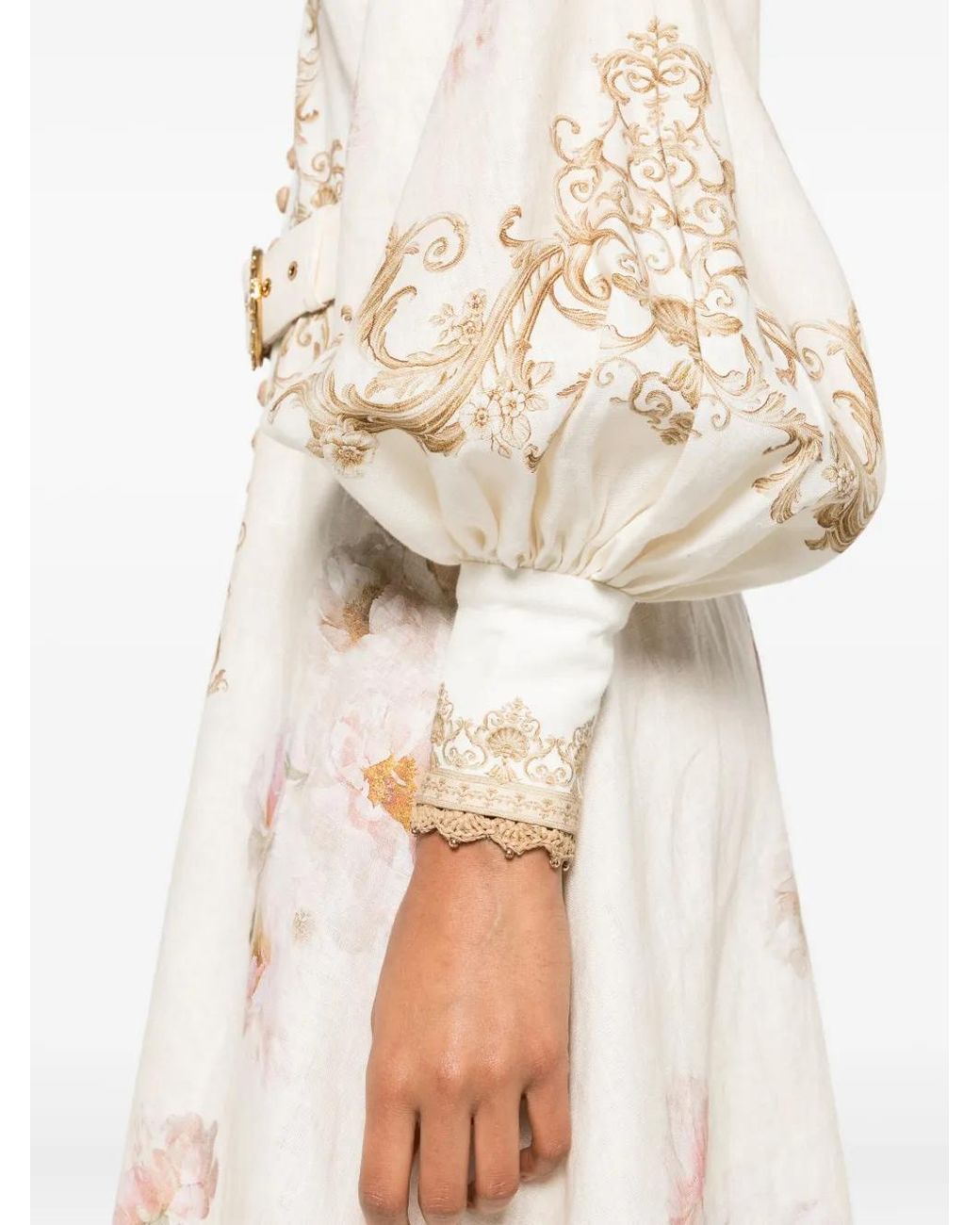 Zimmermann 'Hypnotic Buttoned Midi' Dress in Natural | Lyst