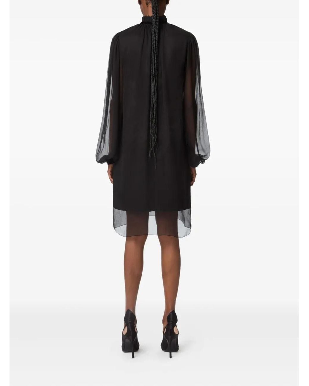 Nina Ricci Black High-Neck Balloon-Sleeve Mini Dress