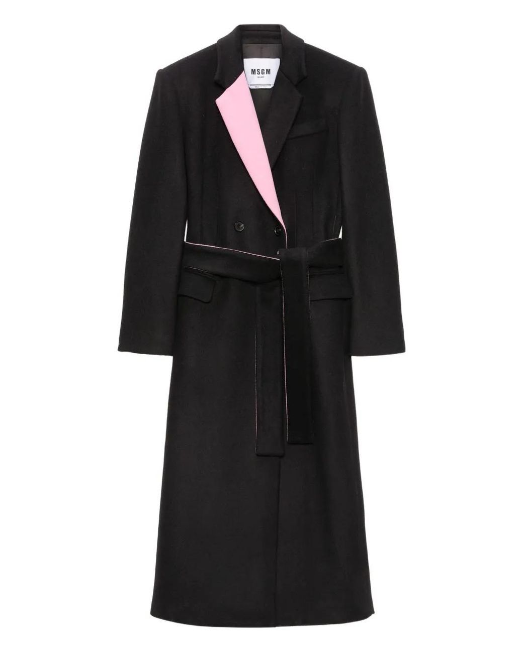 MSGM Black Doppelreihiger Mantel Mit Gürtel