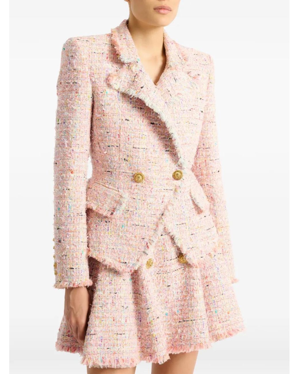 Balmain Tweed Jack Met Twee Knopen in het Pink