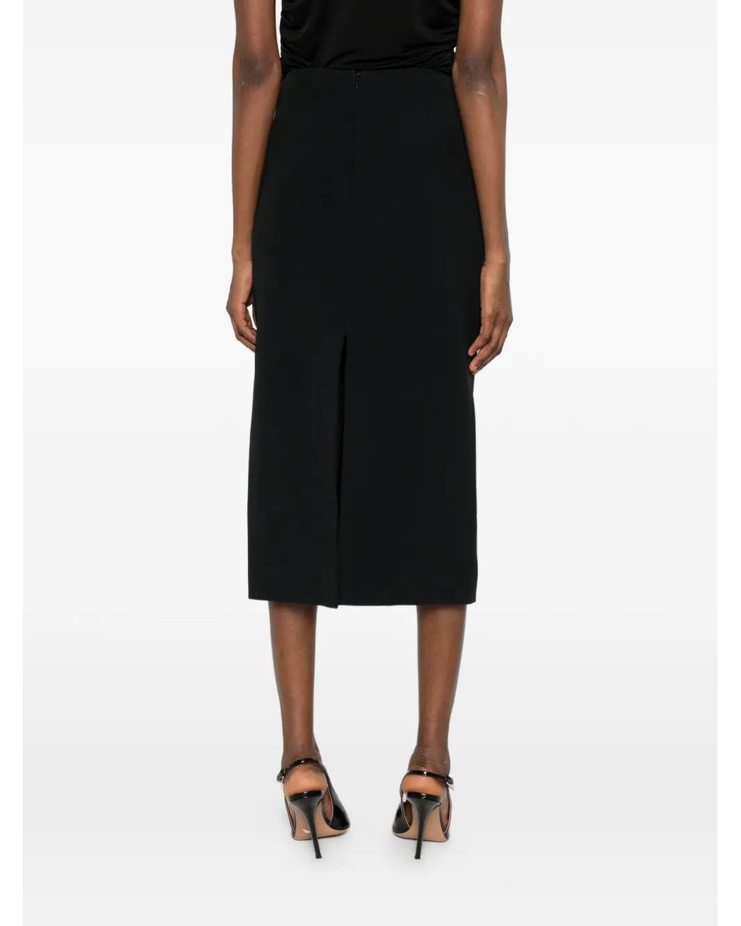 David Koma Black Floral-Trim Midi Skirt