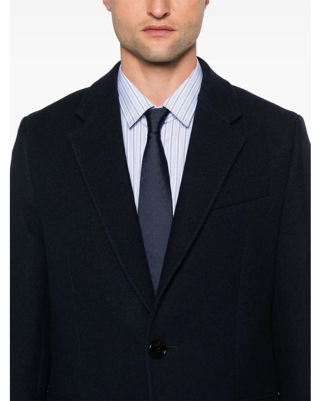 AMI Blue Wool Single-Breasted Coat for men