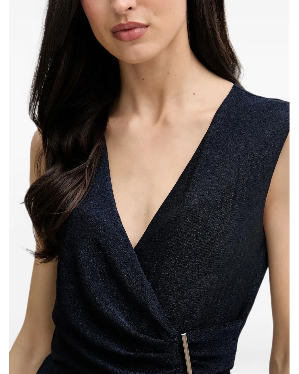 GAUDI Blue Pleated Wrap-Design Jumpsuit