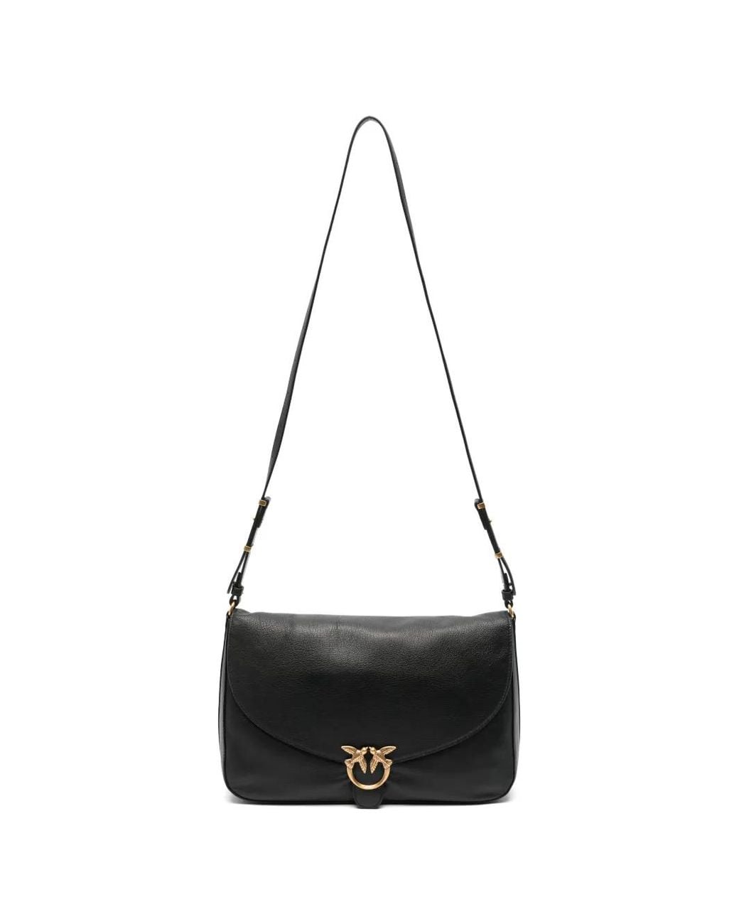 Pinko Black Love Birds Leather Shoulder Bag
