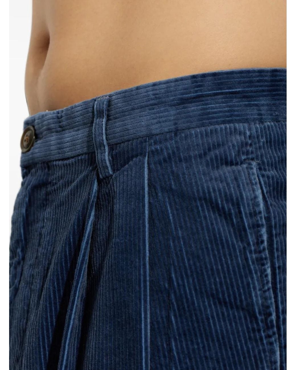 Paul Smith Blue Pleated Corduroy Trousers for men