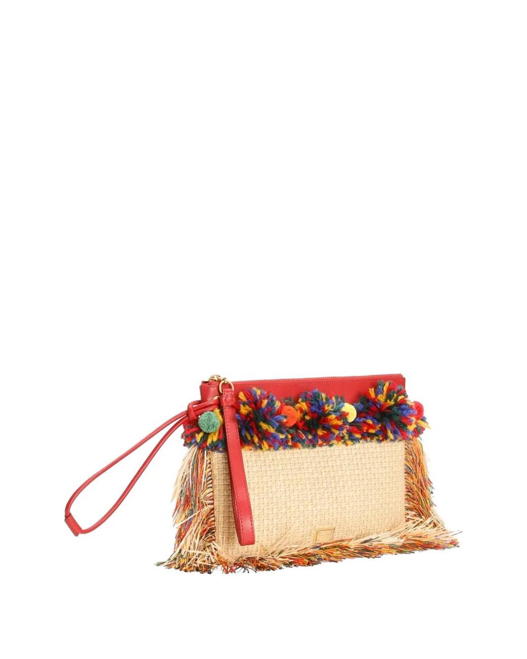 Dolce & Gabbana Red Trousse De Toilette En Raphia À Franges