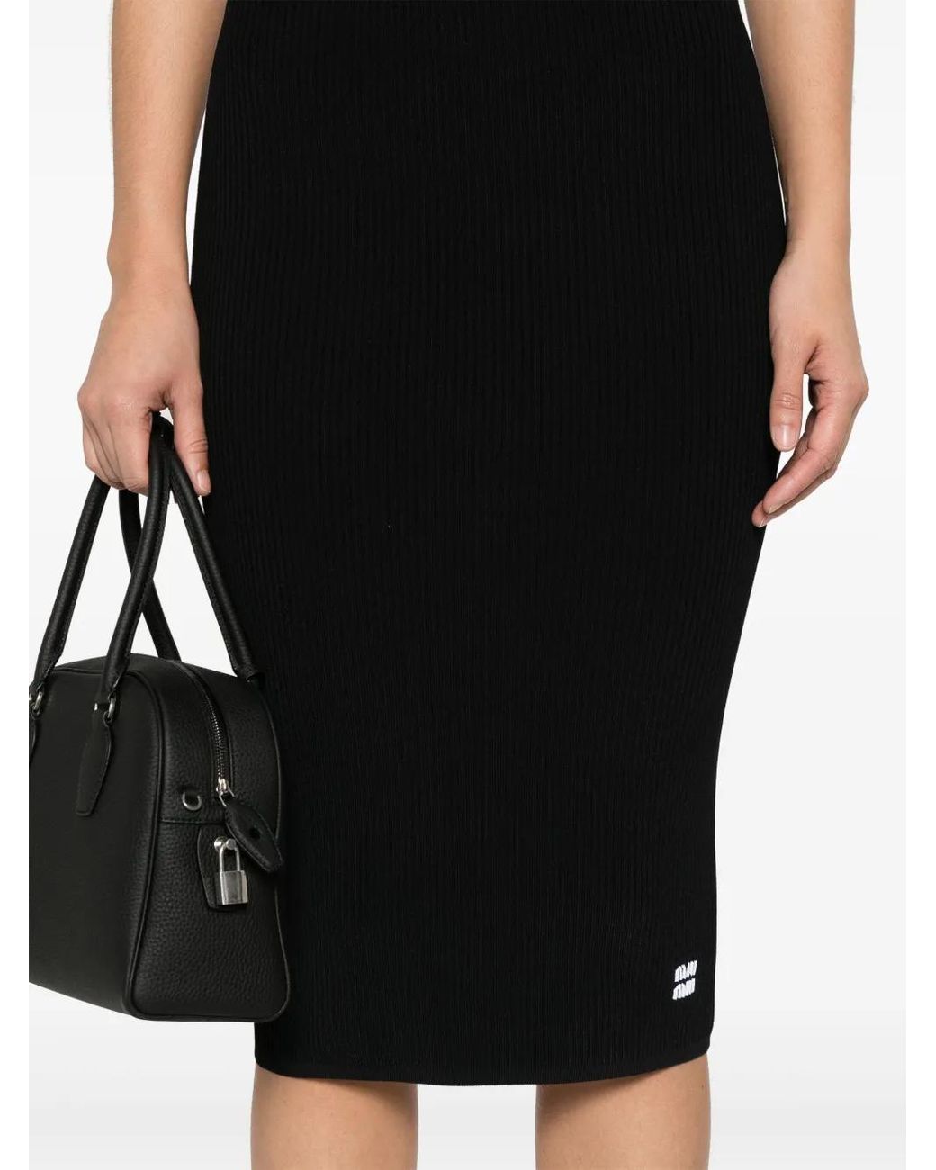 Miu Miu Black Intarsia-Logo Midi Skirt