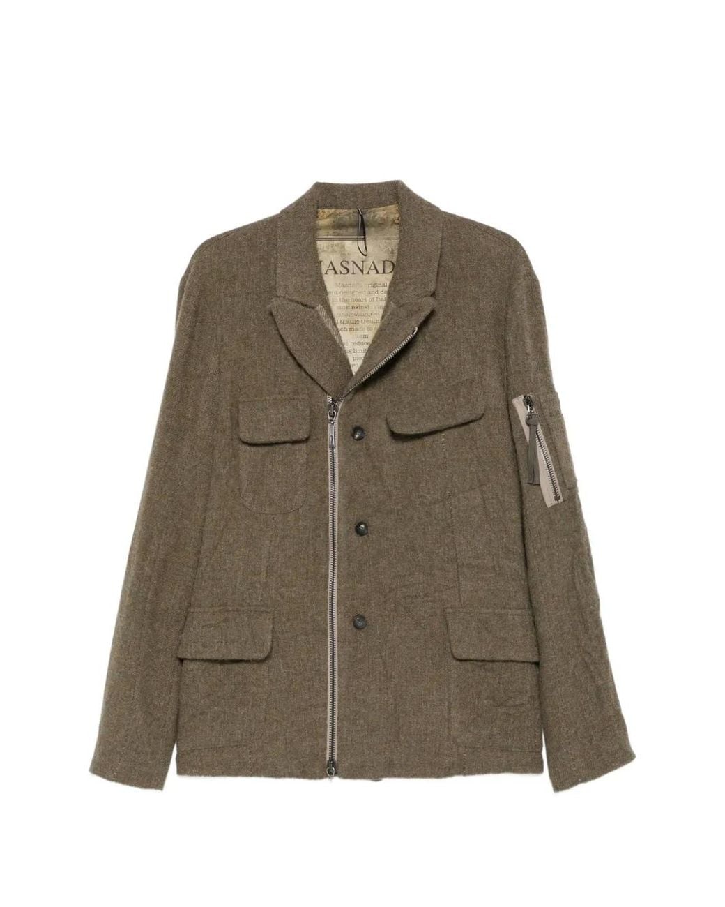 Masnada Green Asymmetric Zip-Fastening Military Jacket for men