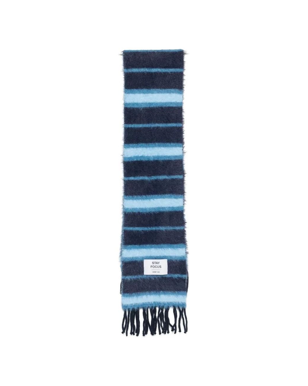 Verb to Do Blue Striped Fringed Scarf