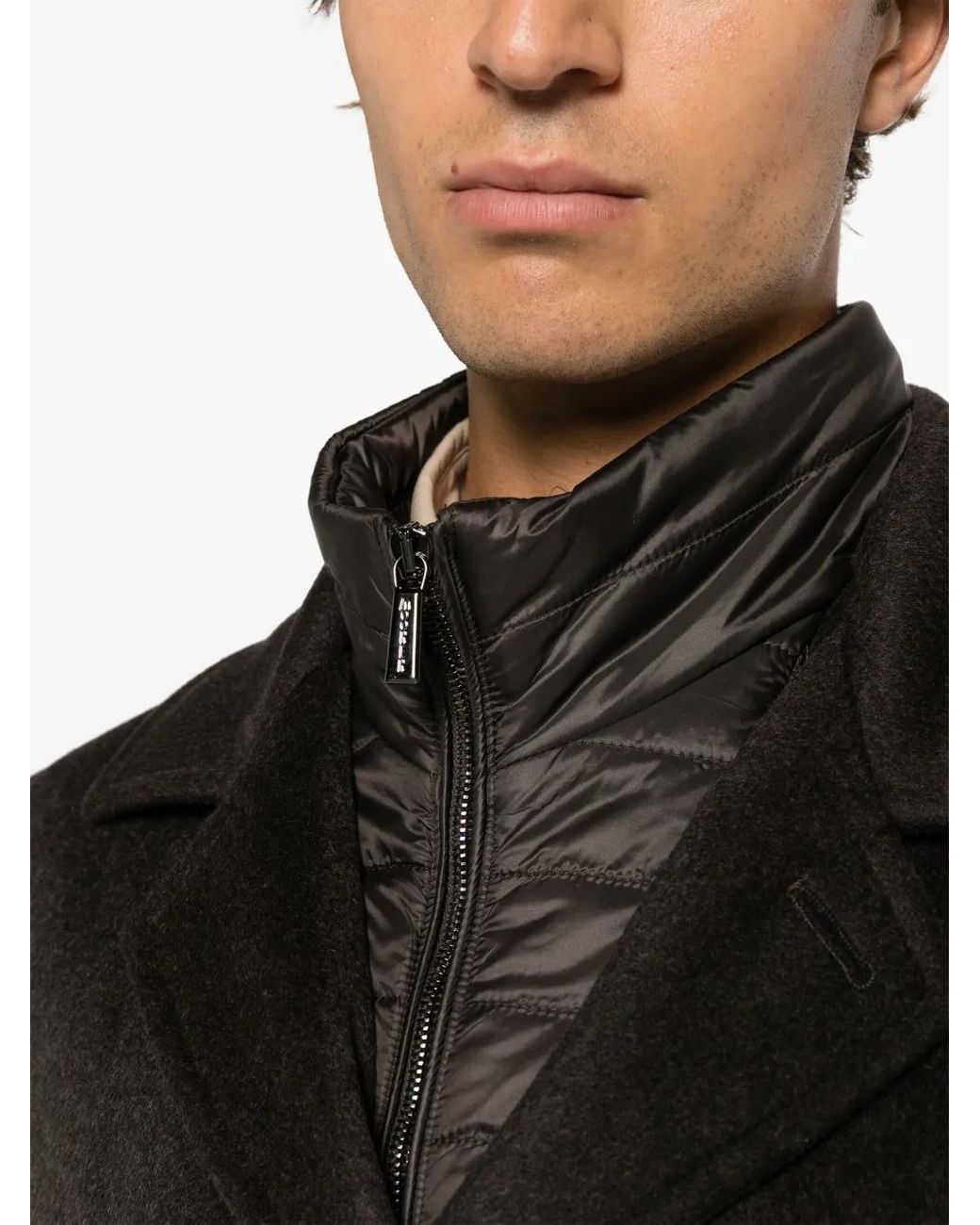 Moorer Black Single-Breasted Peaked Coat for men